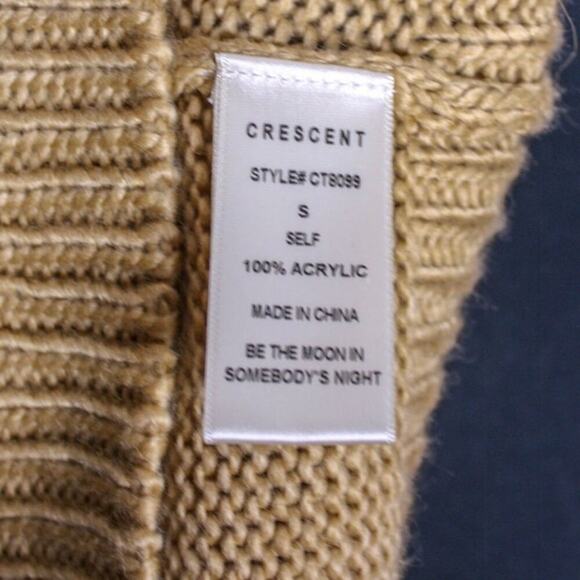 Crescent Sweater Funnel Neck Turtleneck Fringe Pullover Tan Brown S - Picture 5 of 5